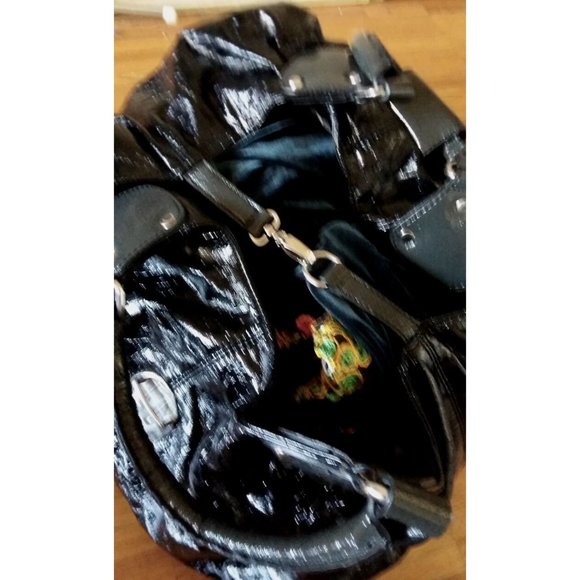 vintage Y2K ESPRIT black round hobo bucket 'lacquered' bag tote purse - Picture 12 of 12